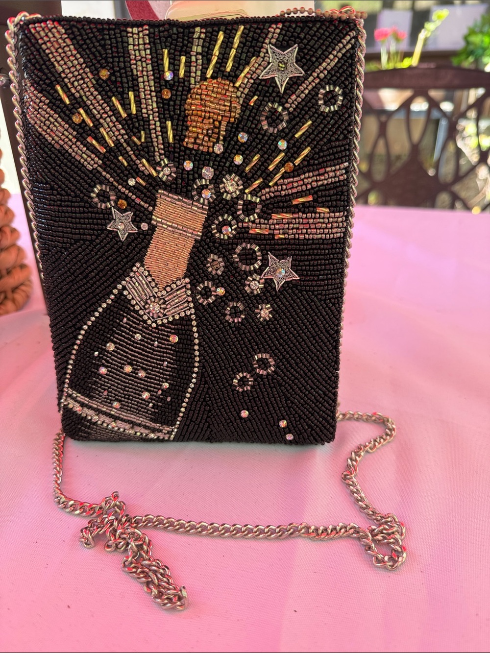 Mary Francis Embellished Champagne Beaded Crossbody Bag - Black